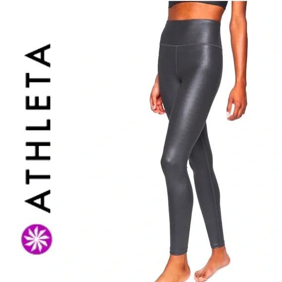 Athleta Elation High Rise Gray Silver Shimmer Leggings M - Picture 1 of 13